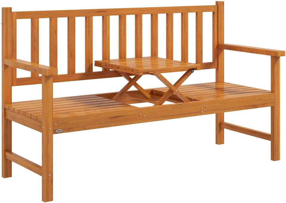 Outsunny 3 vietų sodo suoliukas su staliuku, porankiais, medinis, iki 280 kg, balkonui ir terasai, šviesiai rudas, 153x56x91 cm
