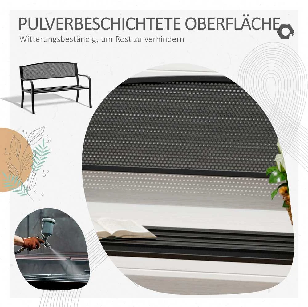 Outsunny sodo suoliukas parko suoliukas 2 vietų plieno juodas P127 x G60 x A87cm