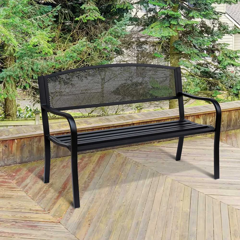 Outsunny sodo suoliukas parko suoliukas 2 vietų plieno juodas P127 x G60 x A87cm
