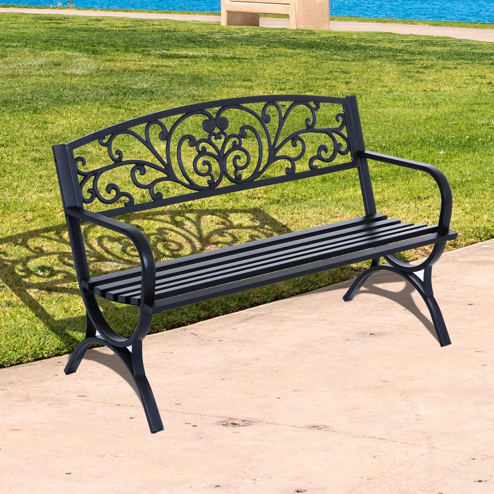 Outsunny Sodo suoliukas metalinis suoliukas, 2-vietis, juodas, 127x60x85 cm