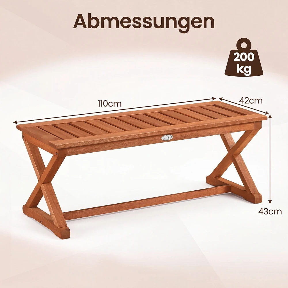 Lauko suoliukas iš kietmedžio, su groteliniu sėdimu paviršiumi, tikmedžio spalvos, 111,8 × 41,9 × 43,2 cm