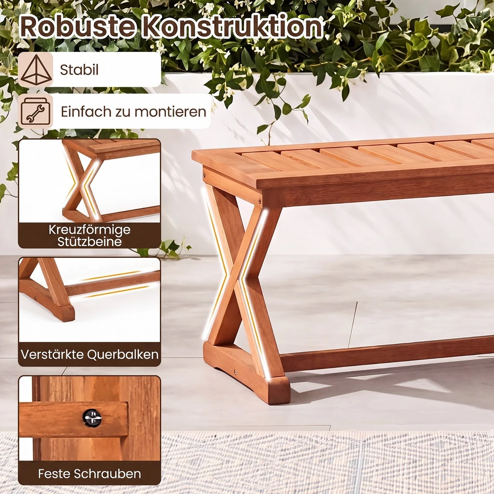 Lauko suoliukas iš kietmedžio, su groteliniu sėdimu paviršiumi, tikmedžio spalvos, 111,8 × 41,9 × 43,2 cm
