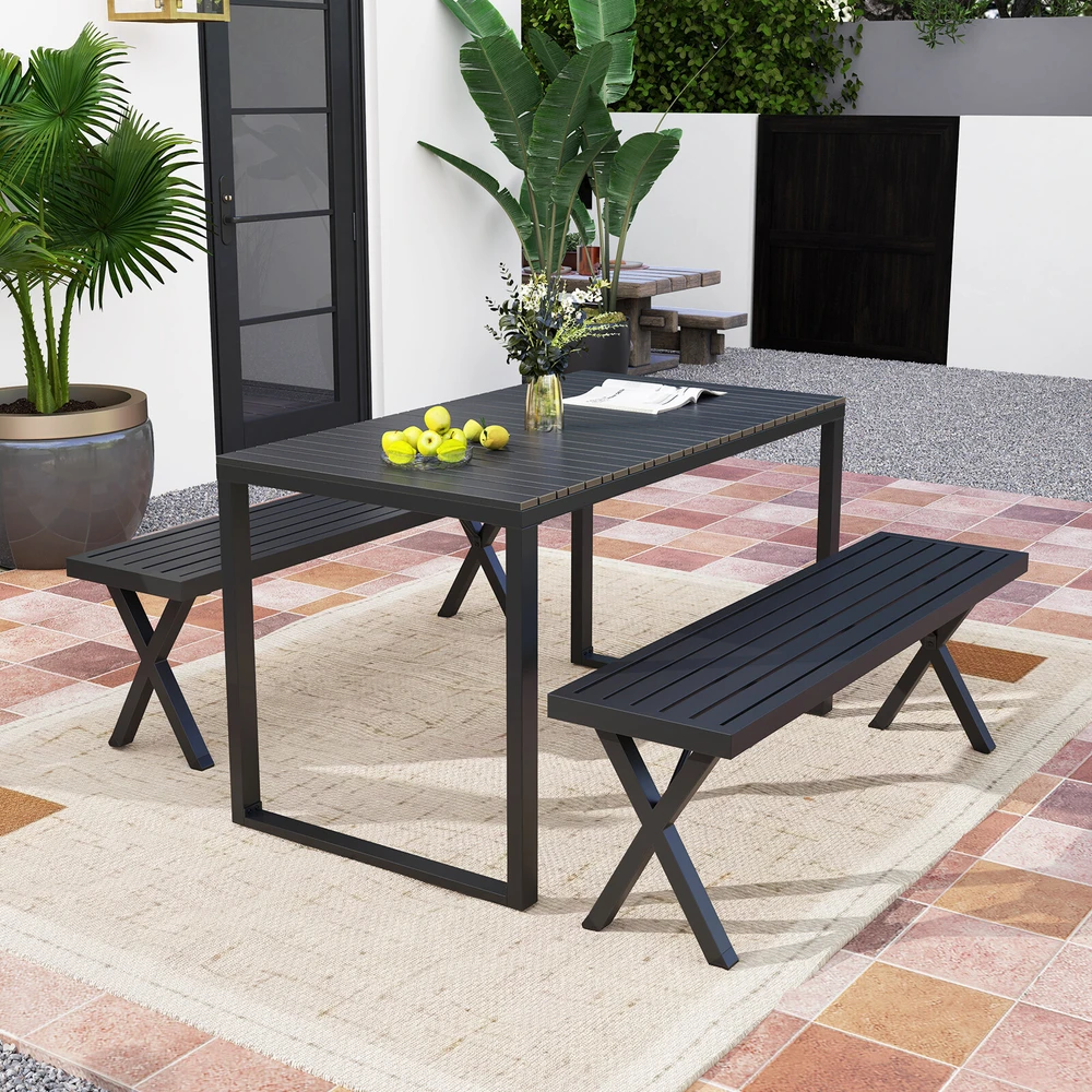 Lauko suoliukas su grotelinė sėdyne ir X formos kojomis, juodas, 137,2 × 35,6 × 45,7 cm