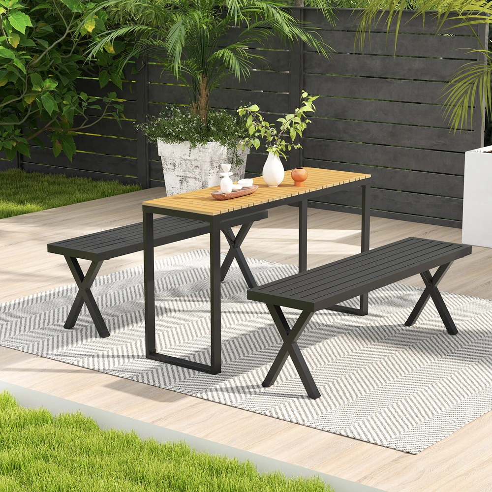 Lauko suoliukas su grotelinė sėdyne ir X formos kojomis, juodas, 137,2 × 35,6 × 45,7 cm