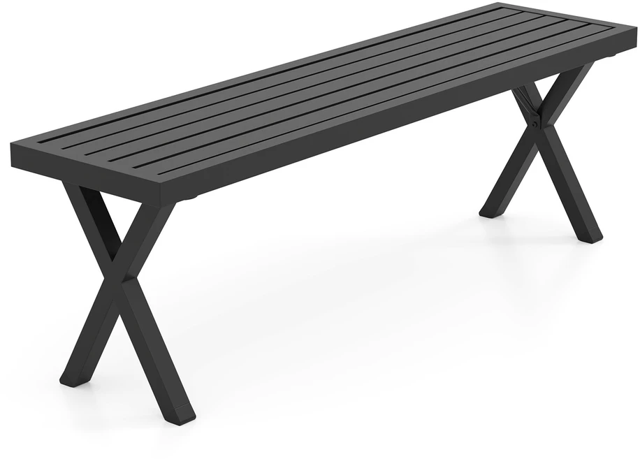 Lauko suoliukas su grotelinė sėdyne ir X formos kojomis, juodas, 137,2 × 35,6 × 45,7 cm