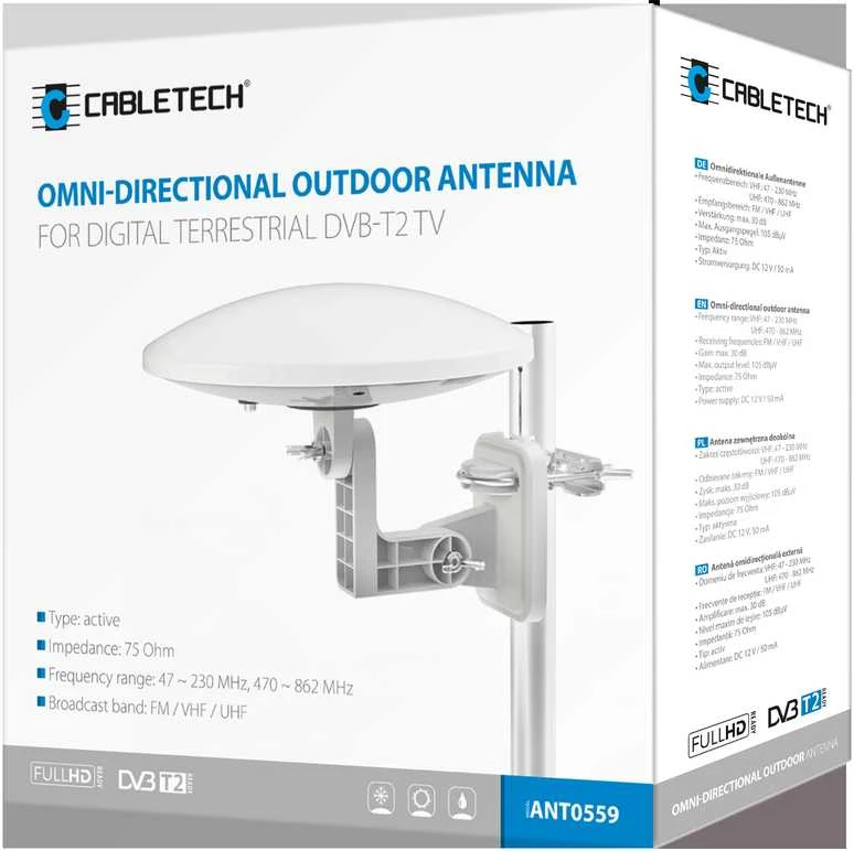 Lauko įvairiakryptė antena skaitmeninei antžeminei televizijai DVB-T2 Cabletech modelis ANT0559