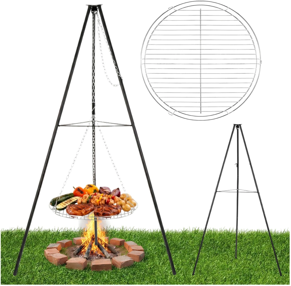 Springos Laužo grilis su 51 cm grotelėmis, juodas/sidabrinis, 152 cm