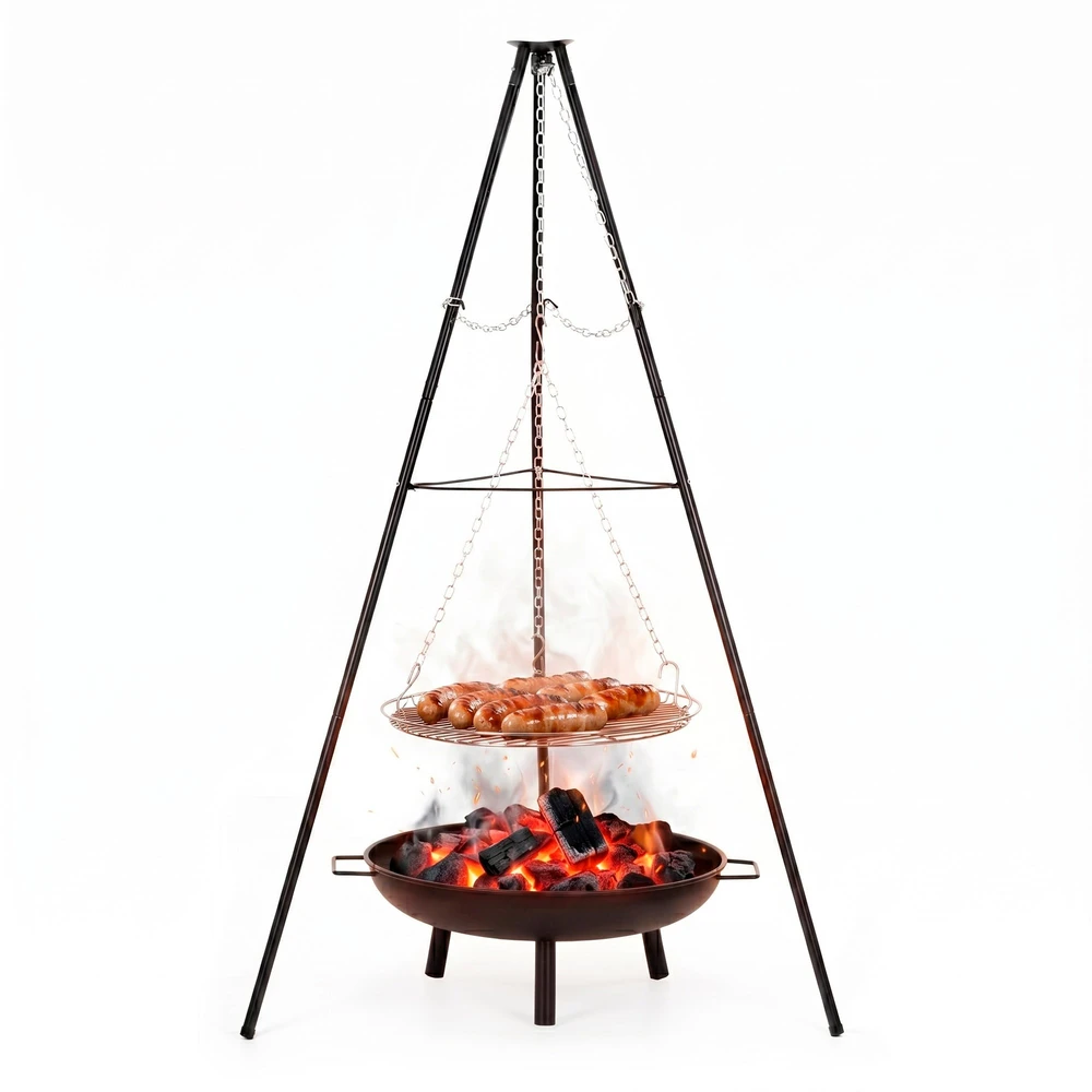 Springos Laužo grilis su ugniaviete, juodas/sidabrinis, 152 cm