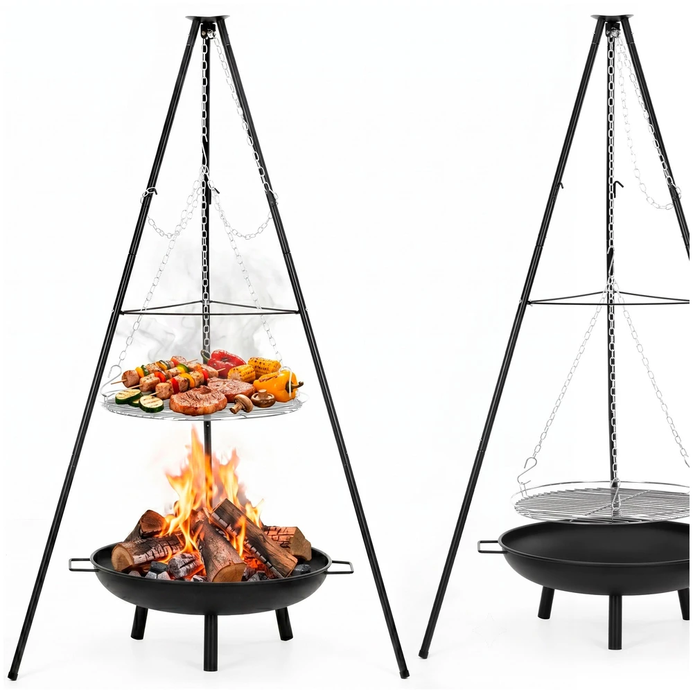 Springos Laužo grilis su ugniaviete, juodas/sidabrinis, 152 cm