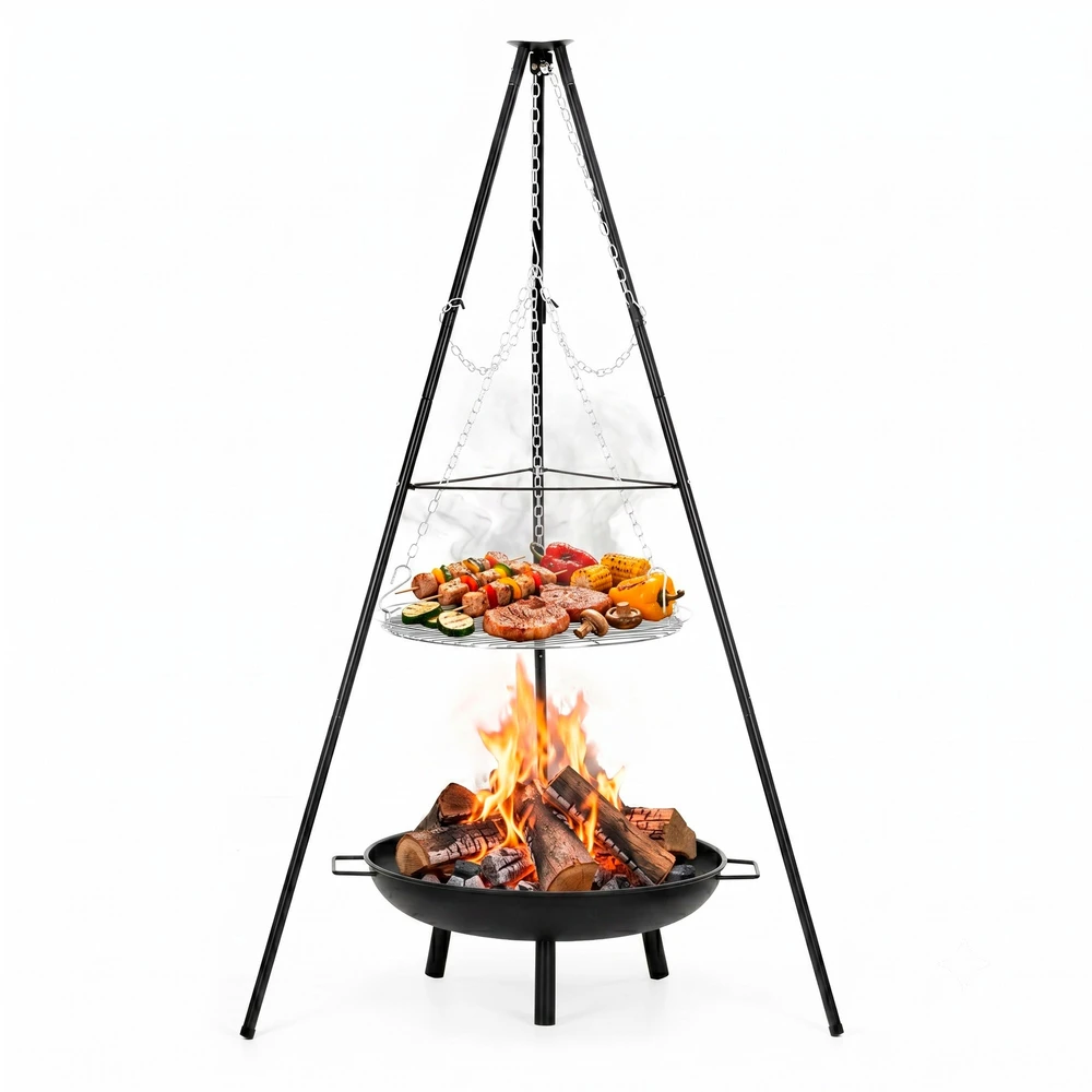 Springos Laužo grilis su ugniaviete, juodas/sidabrinis, 152 cm