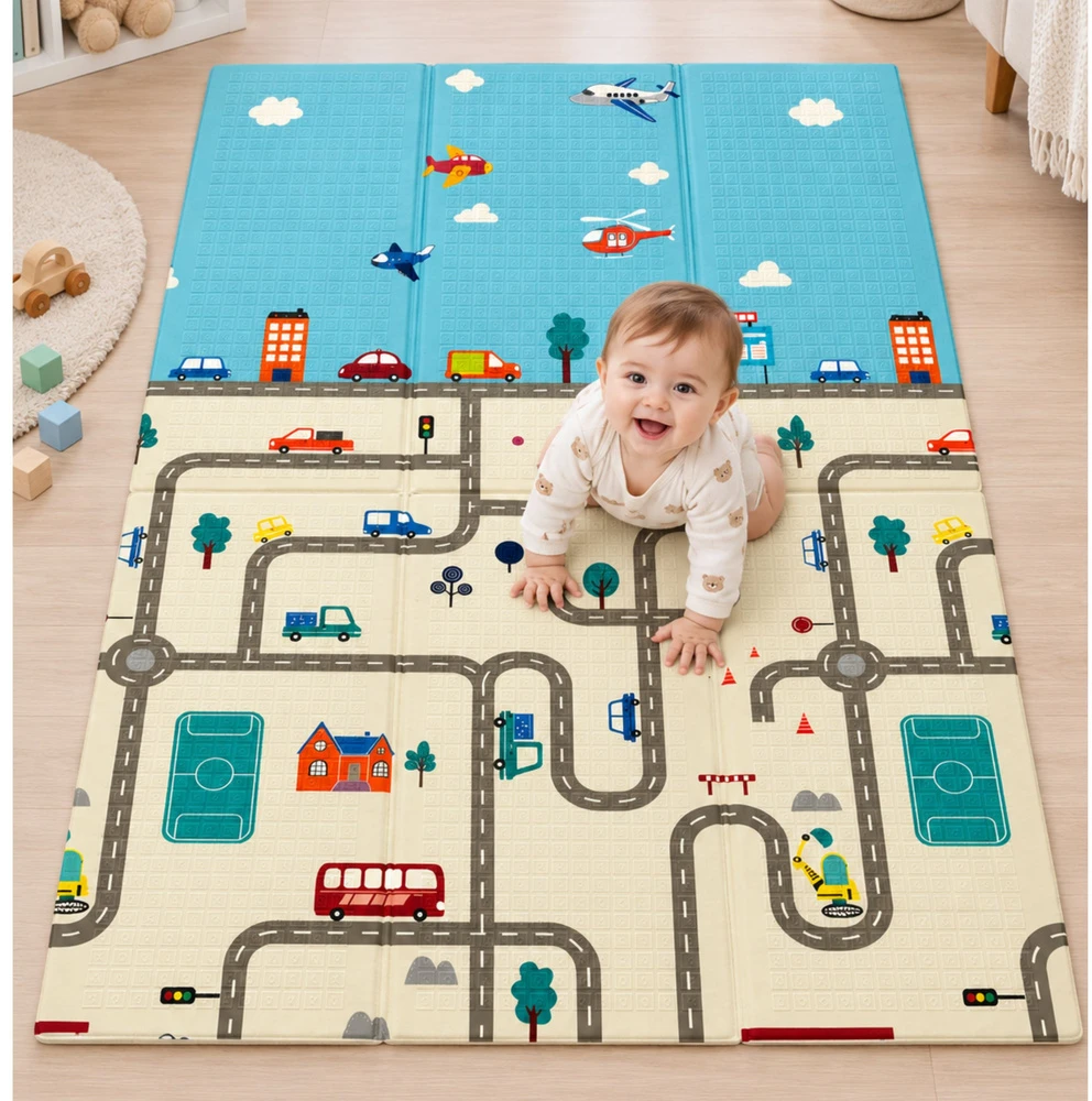 Lean Toys Lavinamasis kilimėlis, dvipusis sulankstomas, įvairiaspalvis, 120 × 180 cm