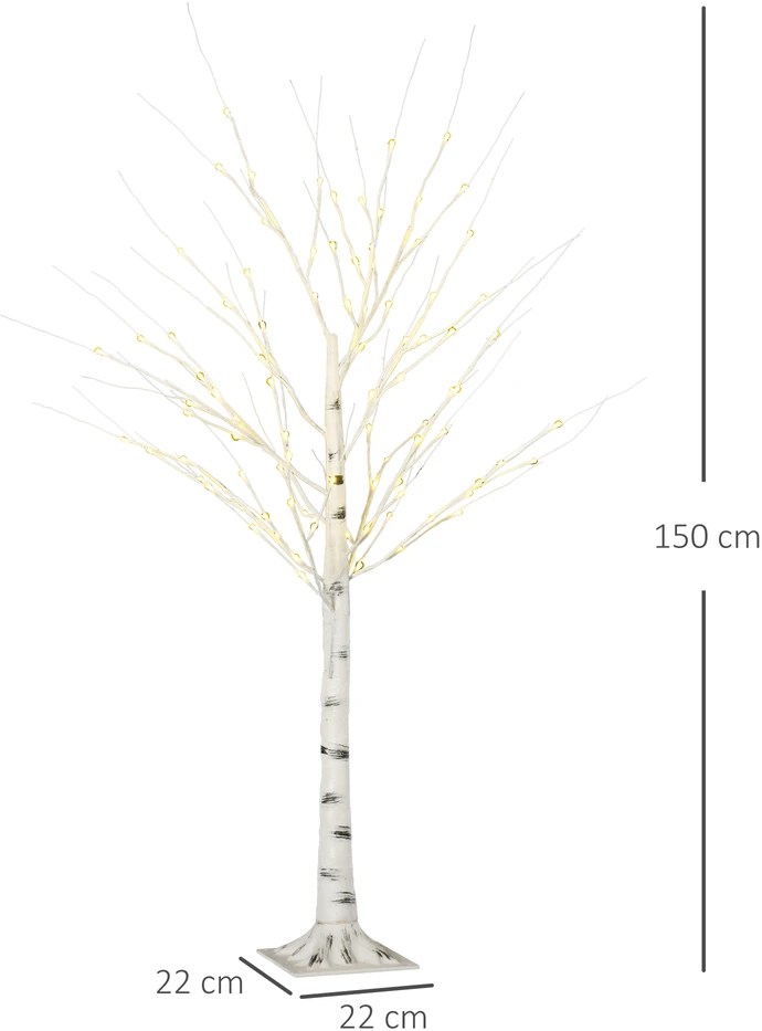 HOMCOM 150 cm dirbtinė eglutė, beržas su LED, Kalėdų eglutė beržas, kalėdinė dekoracija dirbtinis beržas vakarėliui, gimtadieniui, vestuvėms