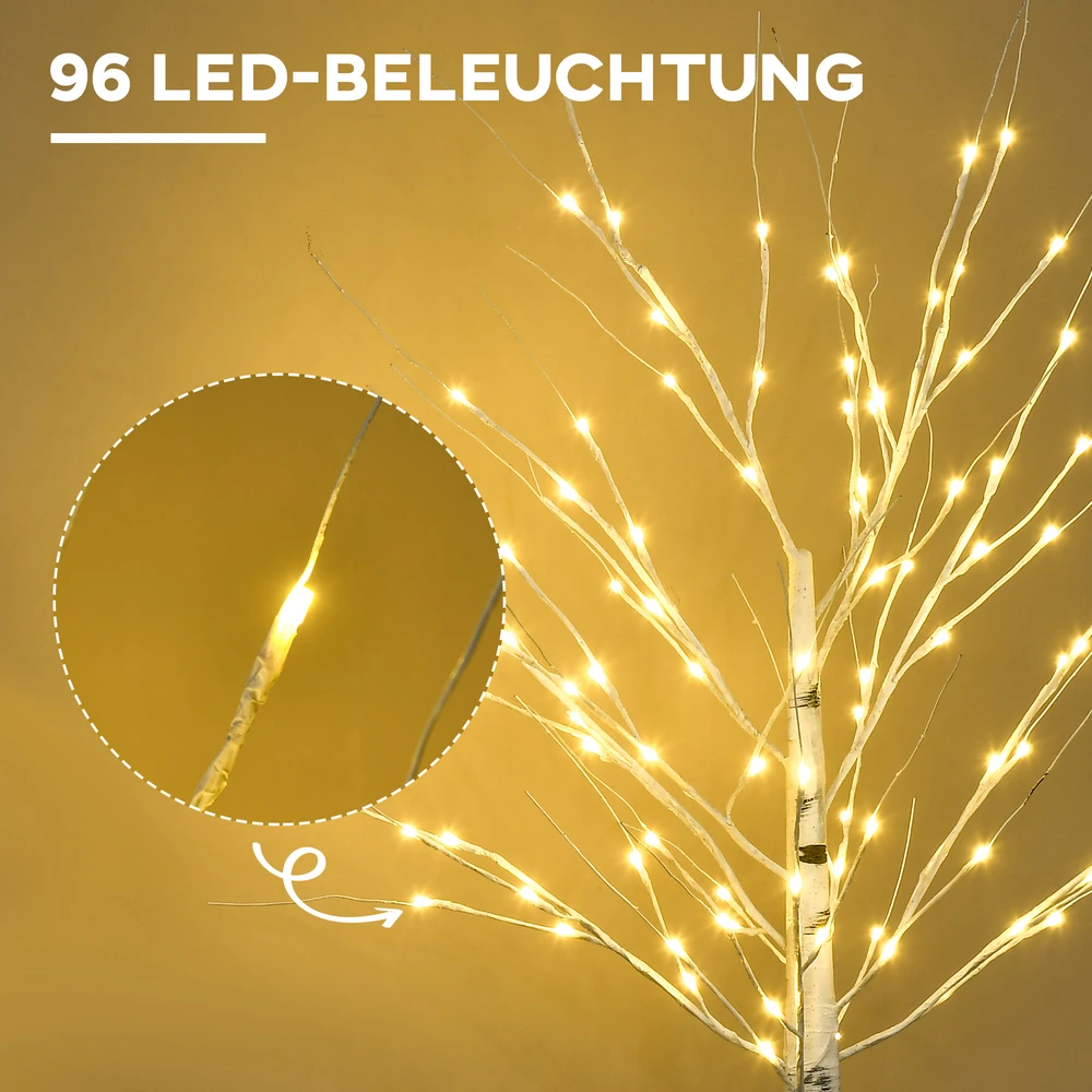 HOMCOM 150 cm dirbtinė eglutė, beržas su LED, Kalėdų eglutė beržas, kalėdinė dekoracija dirbtinis beržas vakarėliui, gimtadieniui, vestuvėms