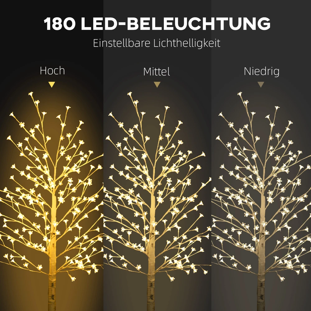 HOMCOM LED eglutė, šviečianti eglutė, vyšninė eglutė su 180 šviesos diodų, 3 ryškumo lygiai, 180 cm eglutės šviesa, dirbtinė eglutė su apšvietimu, kalėdinė dekoracija