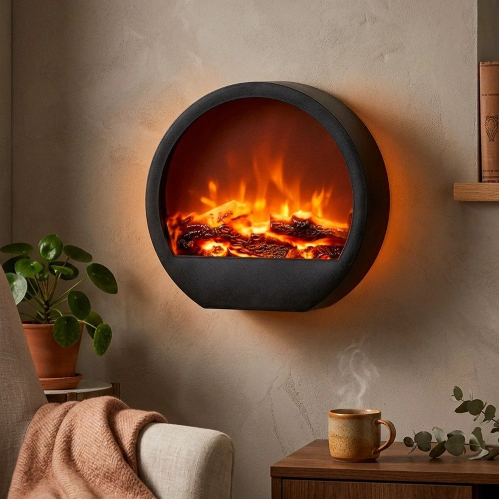 LED dekoratyvinis židinys, juodas, 30 × 9,5 × 29 cm