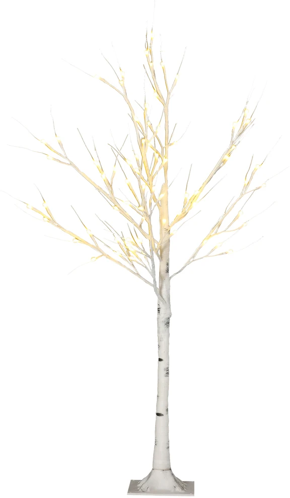 Homcom LED dirbtinis beržas su 72 šiltai baltomis LED lemputėmis, baltas, 17 x 17 x 120 cm