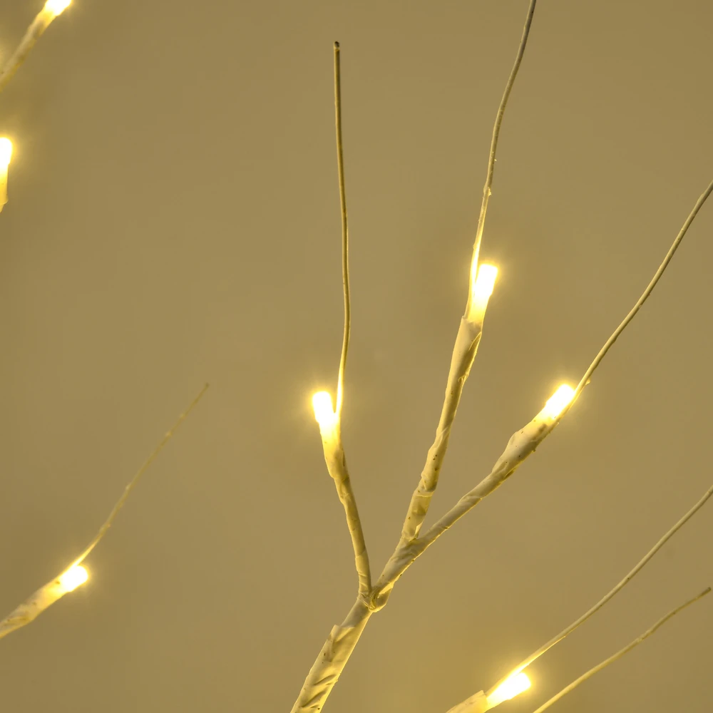Homcom LED dirbtinis beržas su 72 šiltai baltomis LED lemputėmis, baltas, 17 x 17 x 120 cm