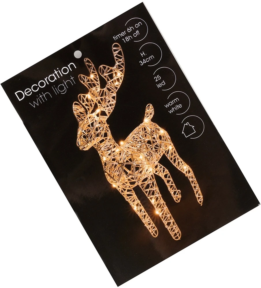 Apšviestas elnias LED 25 šviesų 34 cm - Kalėdų dekoracija