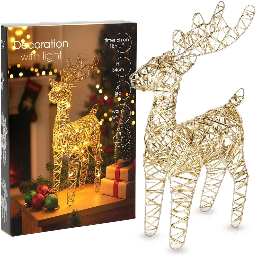 Apšviestas elnias LED 25 šviesų 34 cm - Kalėdų dekoracija