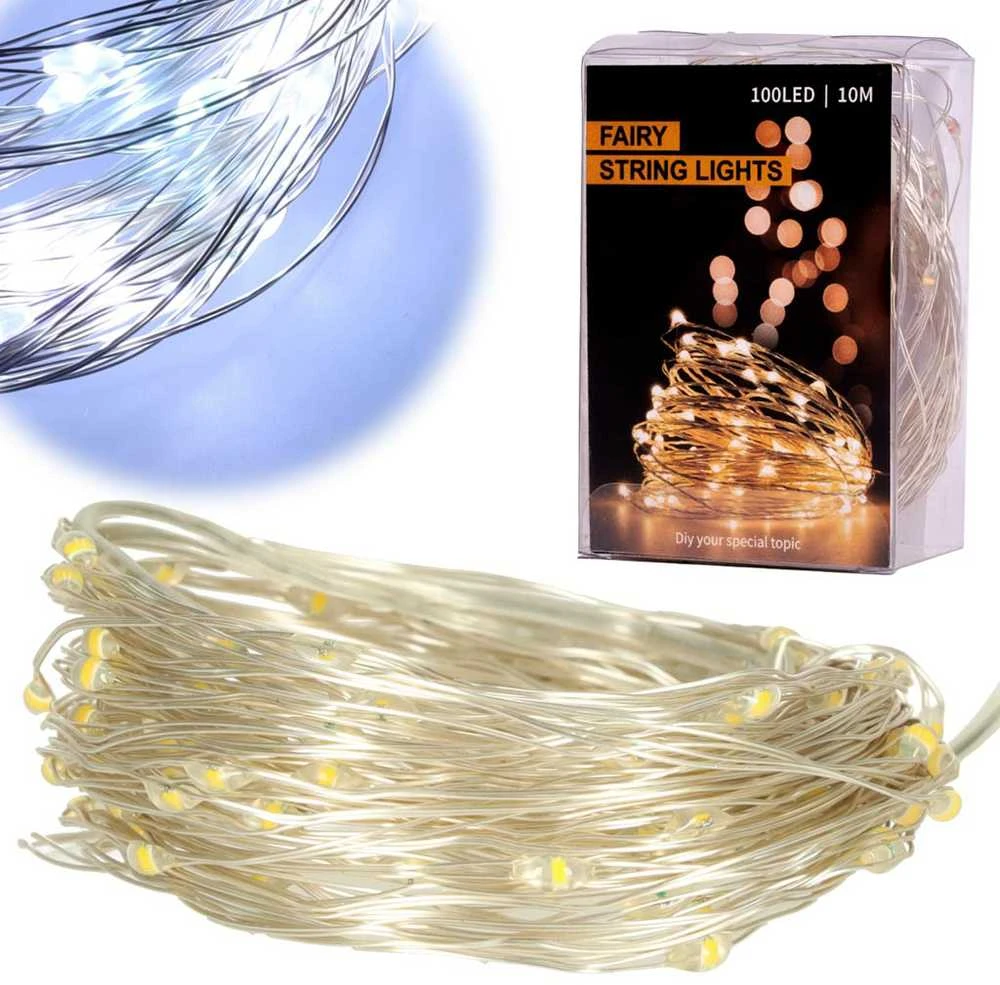 LED dekoratyvinis apšvietimas 10m 100LED šaltai balta