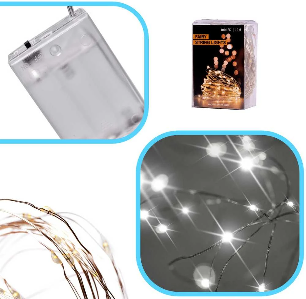 LED dekoratyvinis apšvietimas 10m 100LED šaltai balta