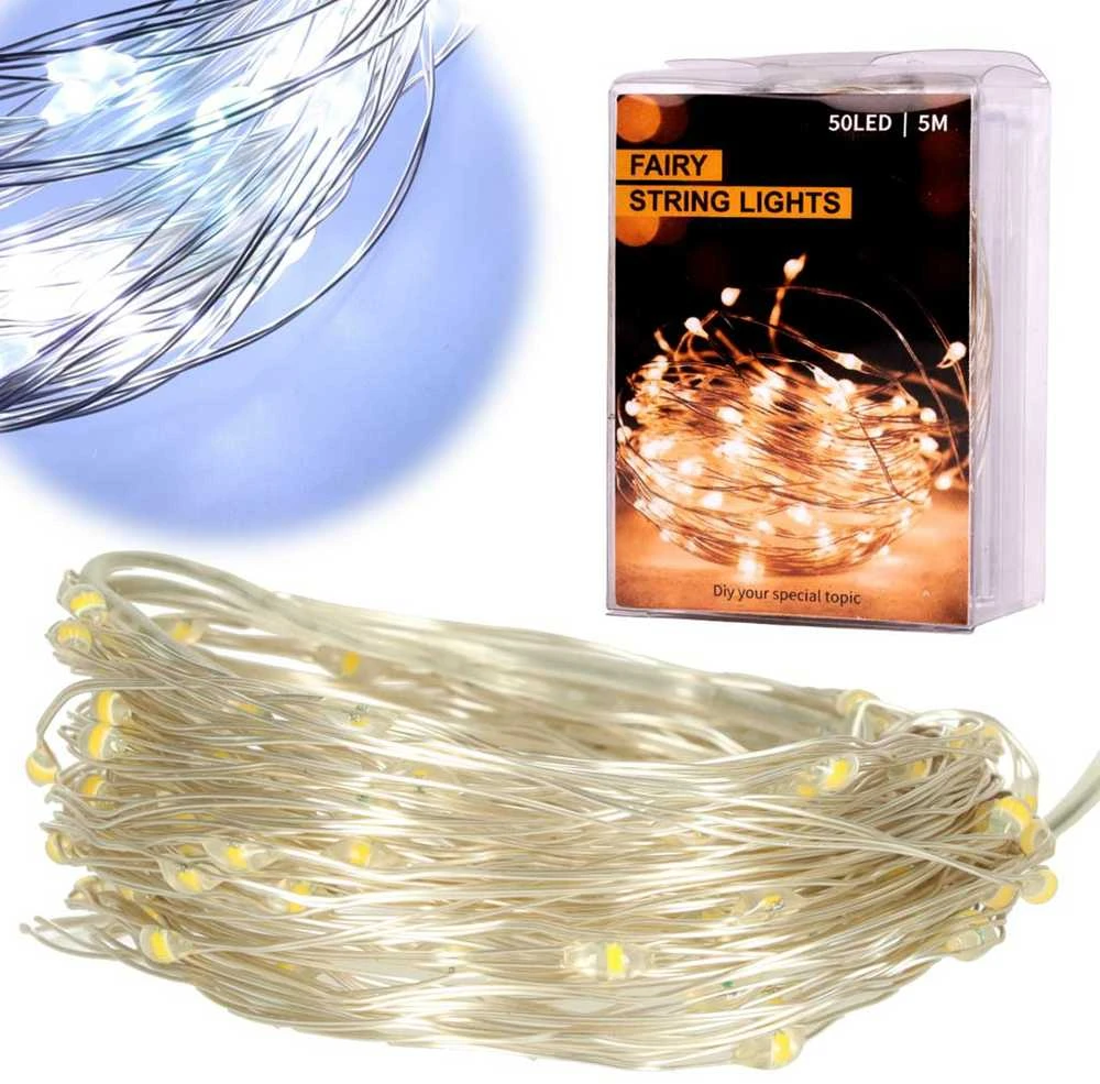 LED dekoratyvinis apšvietimas 5m 50LED šaltai balta