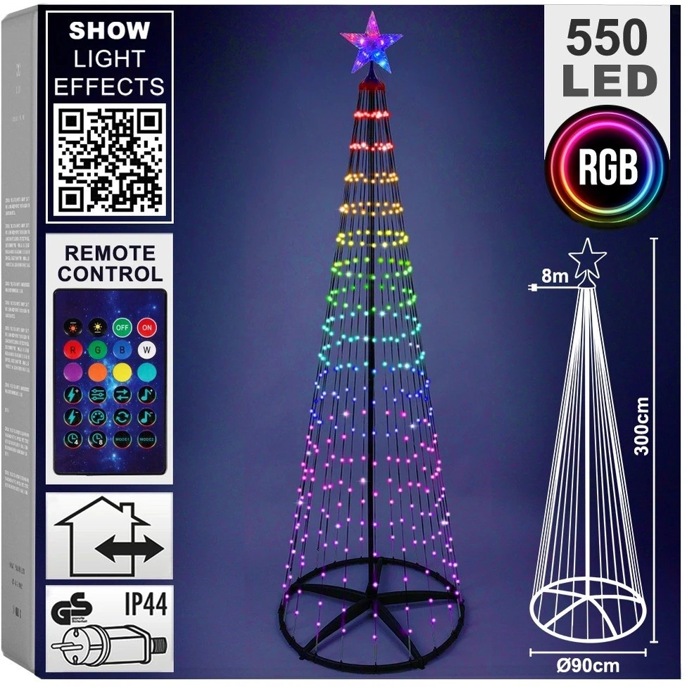 Christmas Decoration LED kalėdinė eglutė su 550 RGB LED, įvairiaspalvė, 90 × 90 × 300 cm