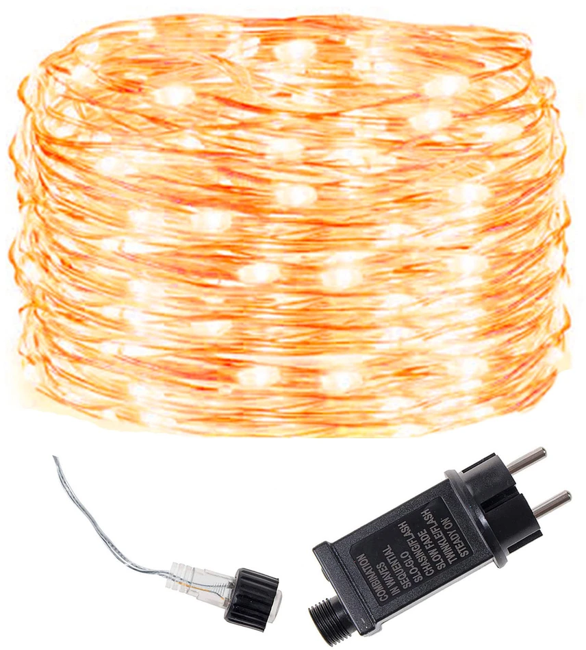 Springos LED kalėdinė girlianda, 300 mikro LED, 8 režimų, šiltai balta, 33 m