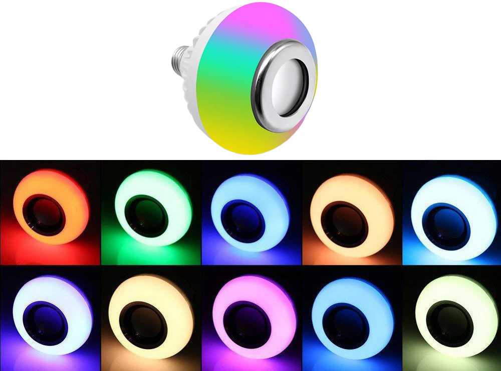 LED lemputė RGB su Bluetooth garsiakalbiu ir nuotoliniu valdymu