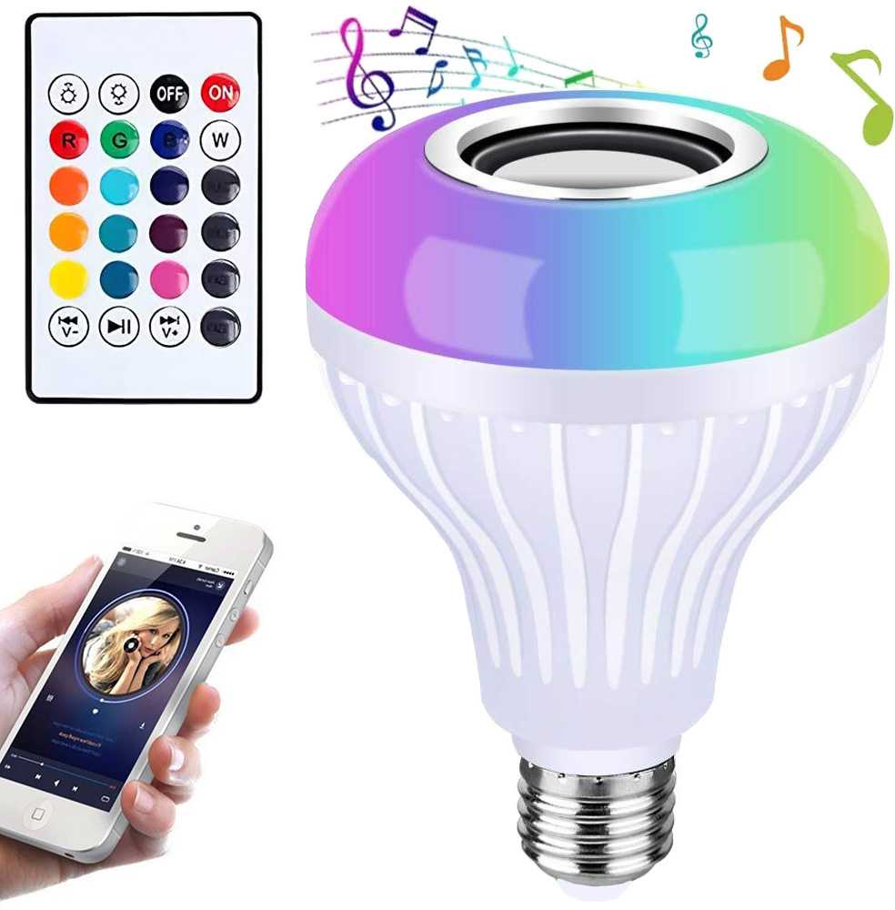 LED lemputė RGB su Bluetooth garsiakalbiu ir nuotoliniu valdymu