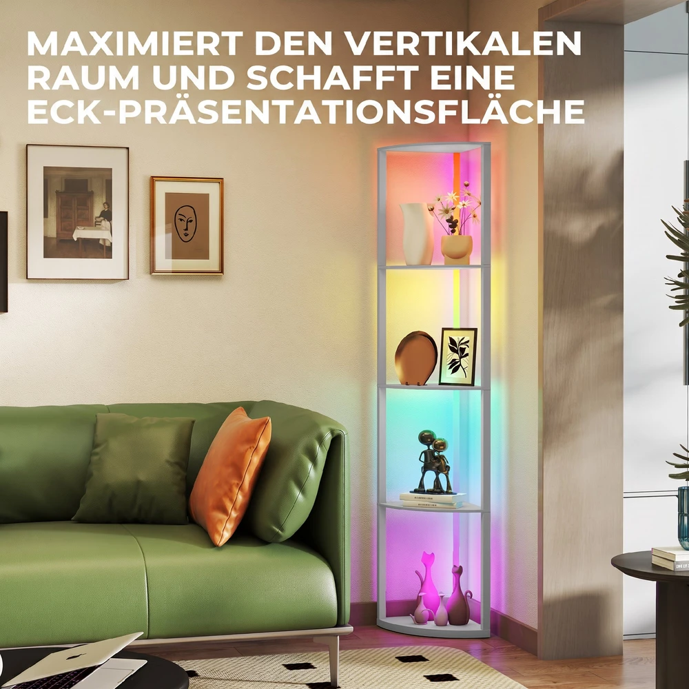 LED pastatomas šviestuvas su 5 lentynomis ir RGB apšvietimu, pilkas ir kreminės baltos spalvos, 42 × 29,5 × 163 cm