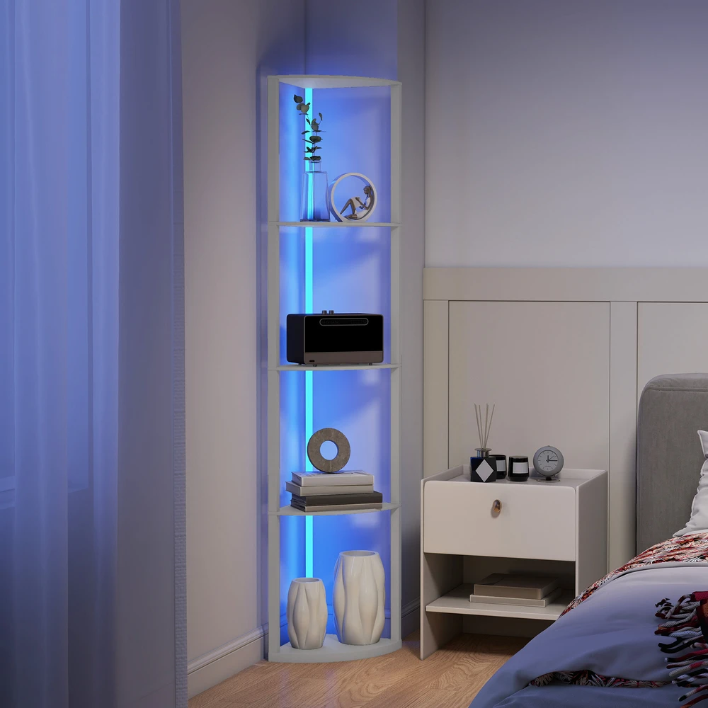 LED pastatomas šviestuvas su 5 lentynomis ir RGB apšvietimu, pilkas ir kreminės baltos spalvos, 42 × 29,5 × 163 cm