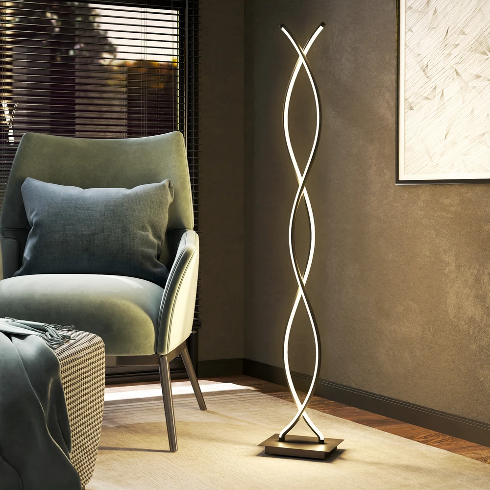 LED pastatomas šviestuvas su dviguba spirale, juodas, 25 × 20 × 144 cm