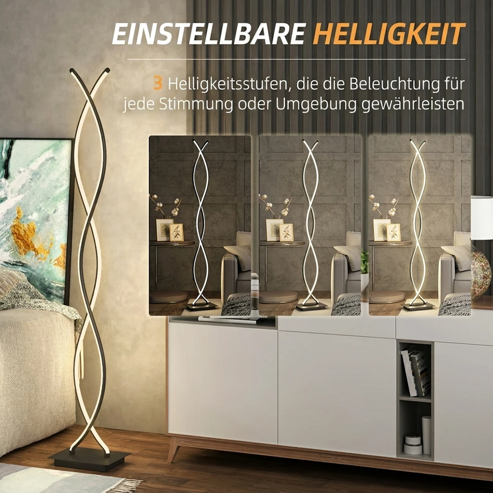 LED pastatomas šviestuvas su dviguba spirale, juodas, 25 × 20 × 144 cm