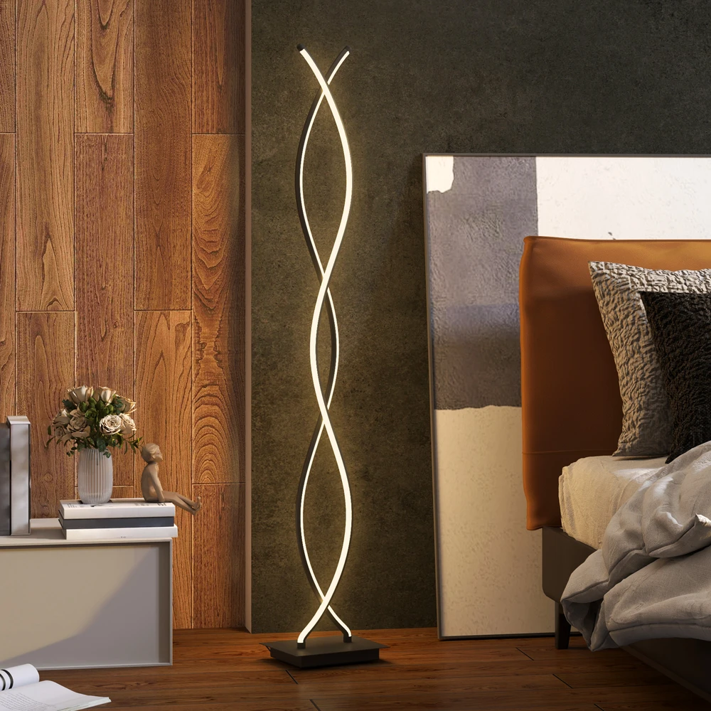LED pastatomas šviestuvas su dviguba spirale, juodas, 25 × 20 × 144 cm
