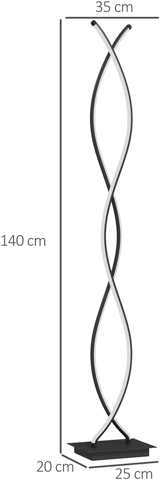 LED pastatomas šviestuvas su dviguba spirale, juodas, 25 × 20 × 144 cm