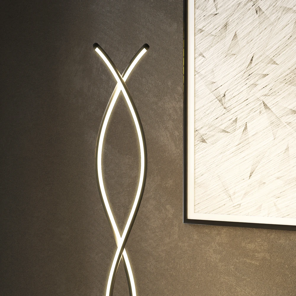 LED pastatomas šviestuvas su dviguba spirale, juodas, 25 × 20 × 144 cm