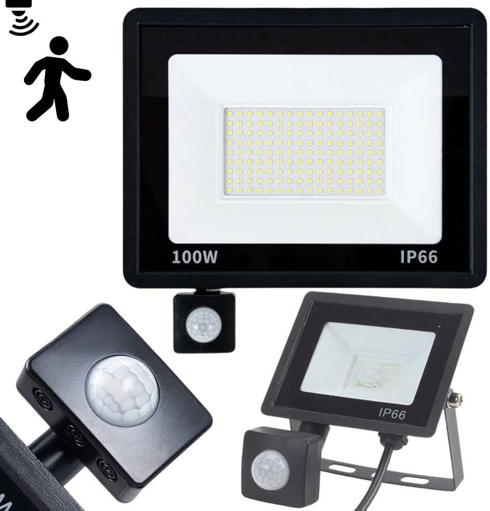 LED Prožektorius su Judesio ir Prieblandos Jutikliais 100W 6000K IP66