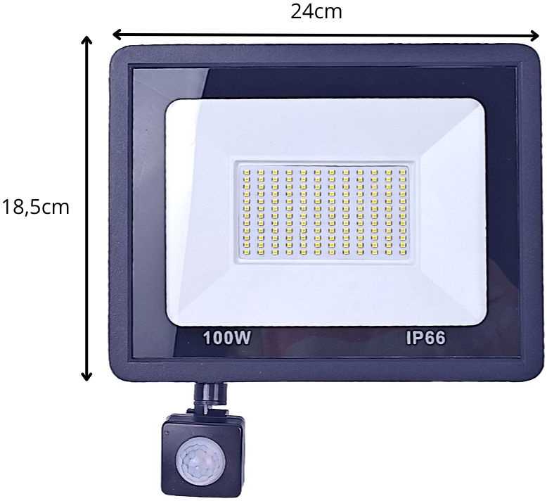 LED Prožektorius su Judesio ir Prieblandos Jutikliais 100W 6000K IP66
