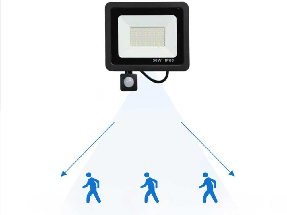 LED prožektorius su judesio ir šviesos jutikliu 50W 6000K IP66