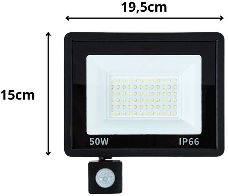 LED prožektorius su judesio ir šviesos jutikliu 50W 6000K IP66
