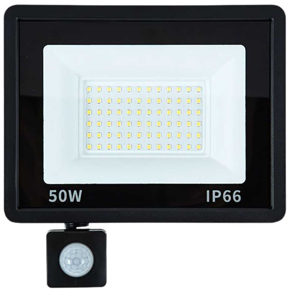 LED prožektorius su judesio ir šviesos jutikliu 50W 6000K IP66