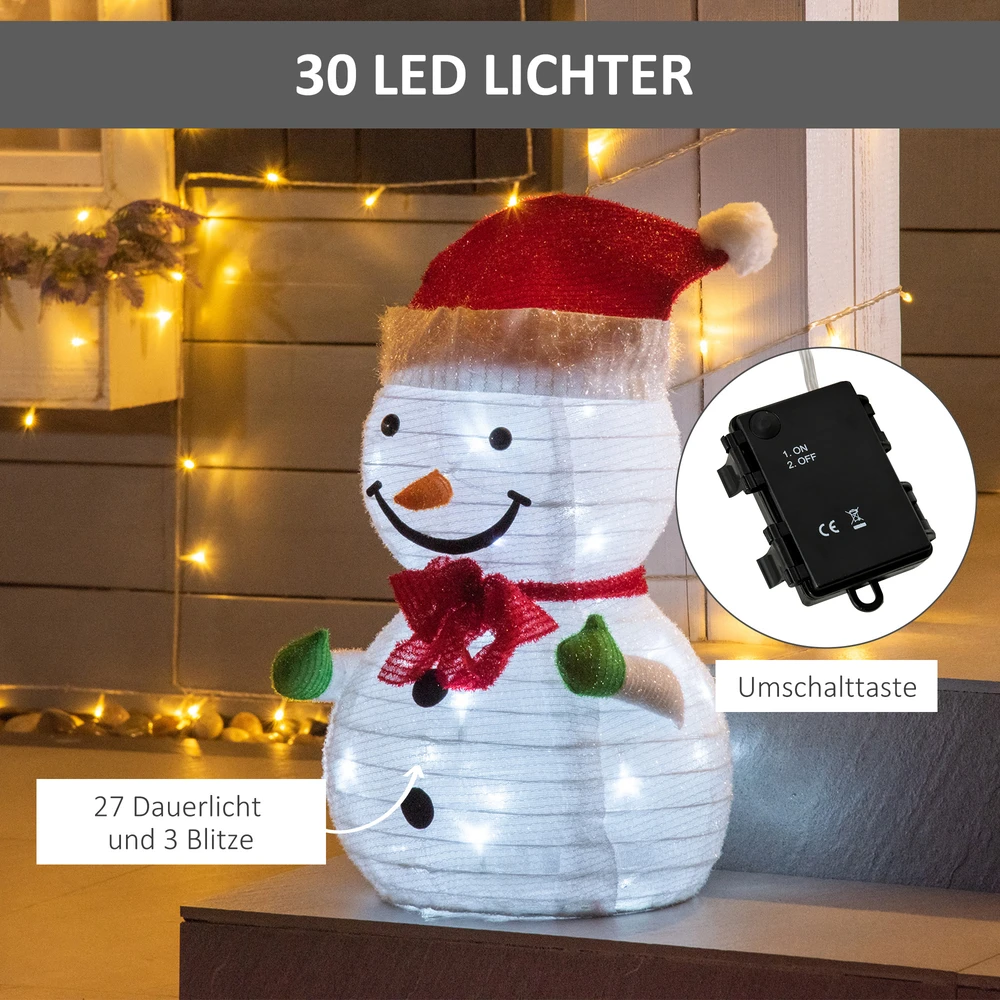 LED sniego senio dekoracija su 30 LED, žalia, raudona ir balta, Ø 30 × 51 cm
