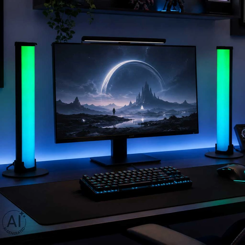 LED stalinės lempos RGB su nuotolinio valdymo pultu, juodos, 23,7 × 3,5 × 2,5 cm, 2 vnt.
