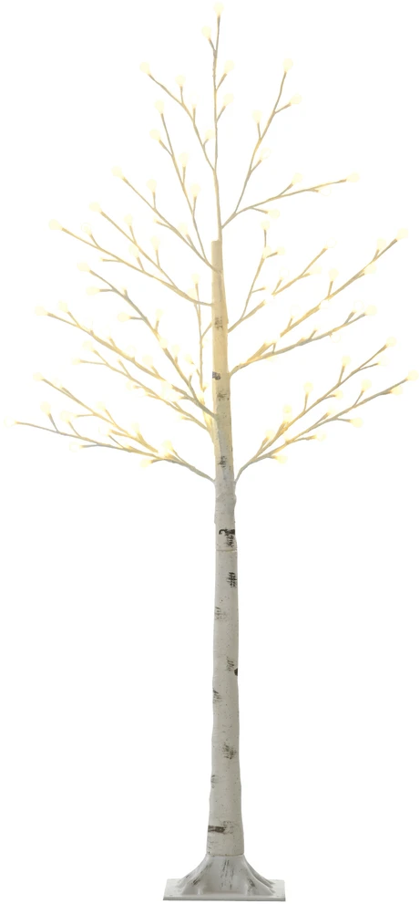 HOMCOM 150 cm šviečianti eglutė, beržinė eglutė su 120 šiltai baltos spalvos 3 ryškumo lygių LED, Kalėdų eglutė beržinė, Led eglutė dirbtinė beržinė, skirta vakarėliui, gimtadieniui, vestuvėms IP44 Balta