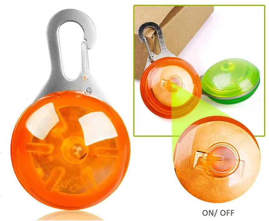 LED švieselė antkakliui su karabinu, oranžinė