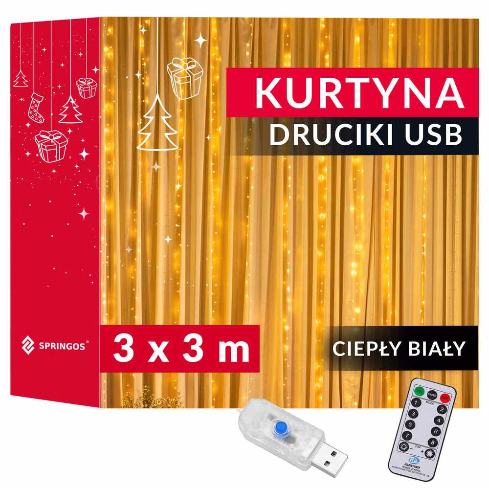 Christmas Gifts LED šviesos užuolaida Springos 300 LED 3x3 m šiltai balta