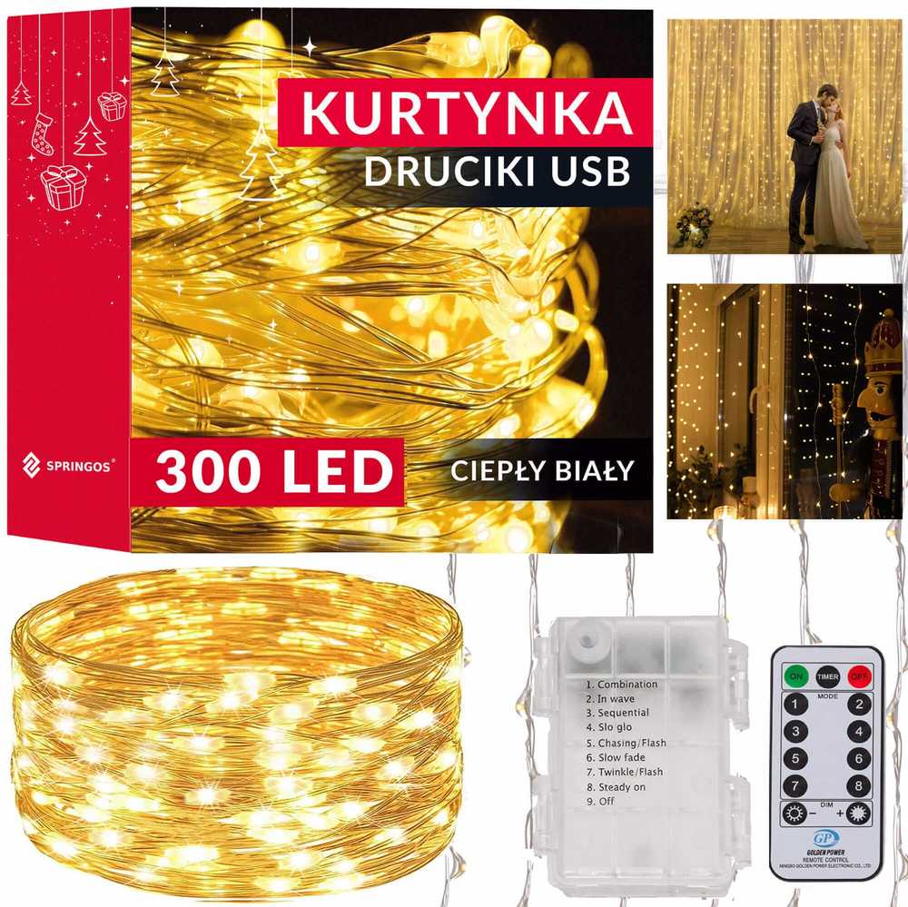 Christmas Gifts LED šviesos užuolaida Springos 300 LED 3x3 m šiltai balta