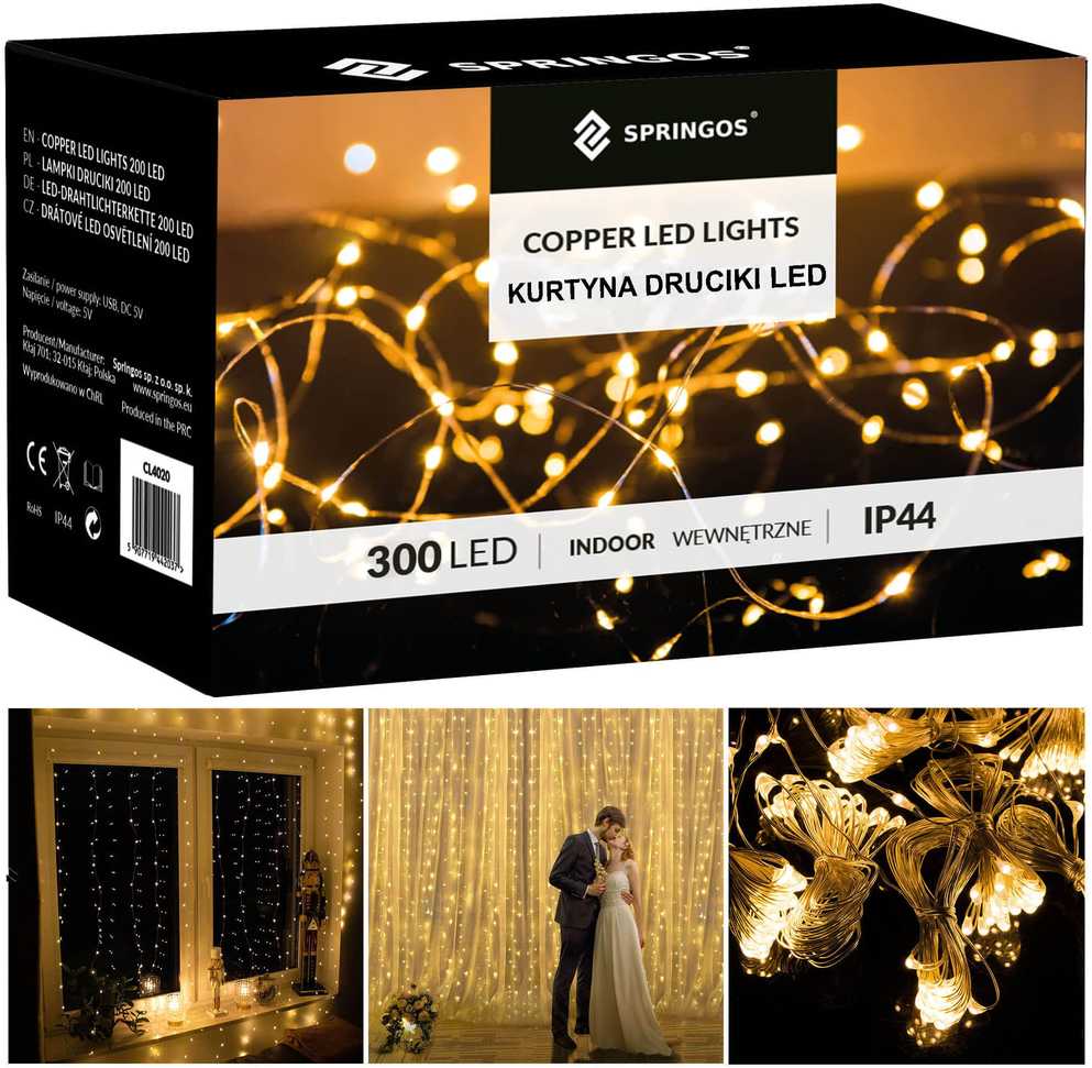 Christmas Gifts LED šviesos užuolaida Springos 300 LED 3x3 m šiltai balta