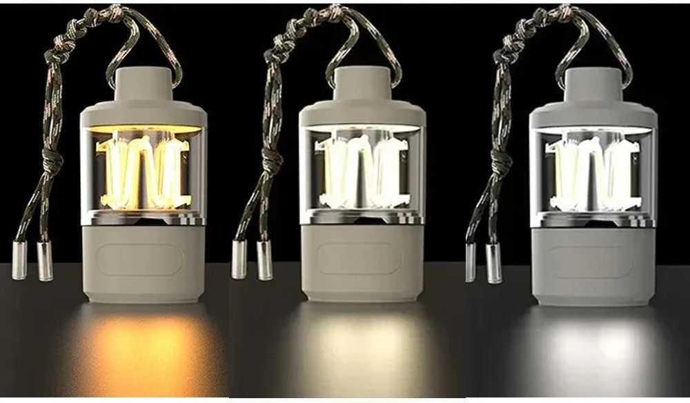 LED turistinė lempa su integruotu akumuliatoriumi ir USB